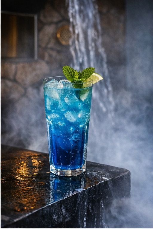 Modrý koktejl Océano Azul s mátou a limetkou